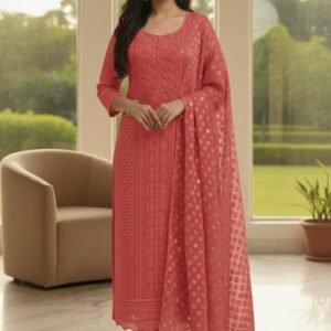 Embroidered & Sequin Work Georgette Unstitched Salwar Material Set