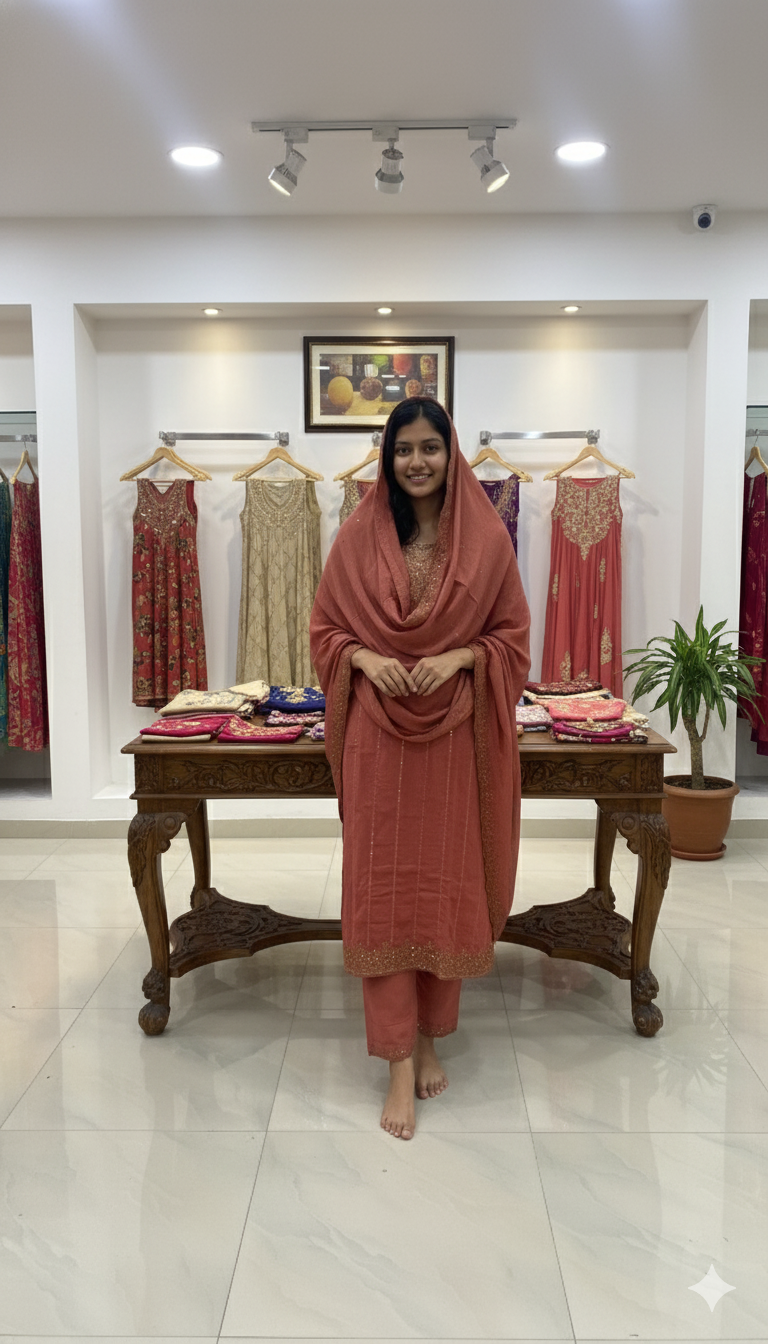 Crushed Crepe Suit Set with Zari Embroidery (3-Piece) - Image 6