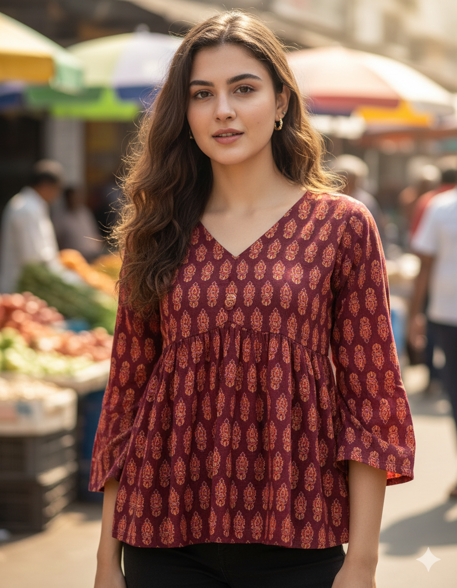 Printed Cotton Flared Top - Image 4
