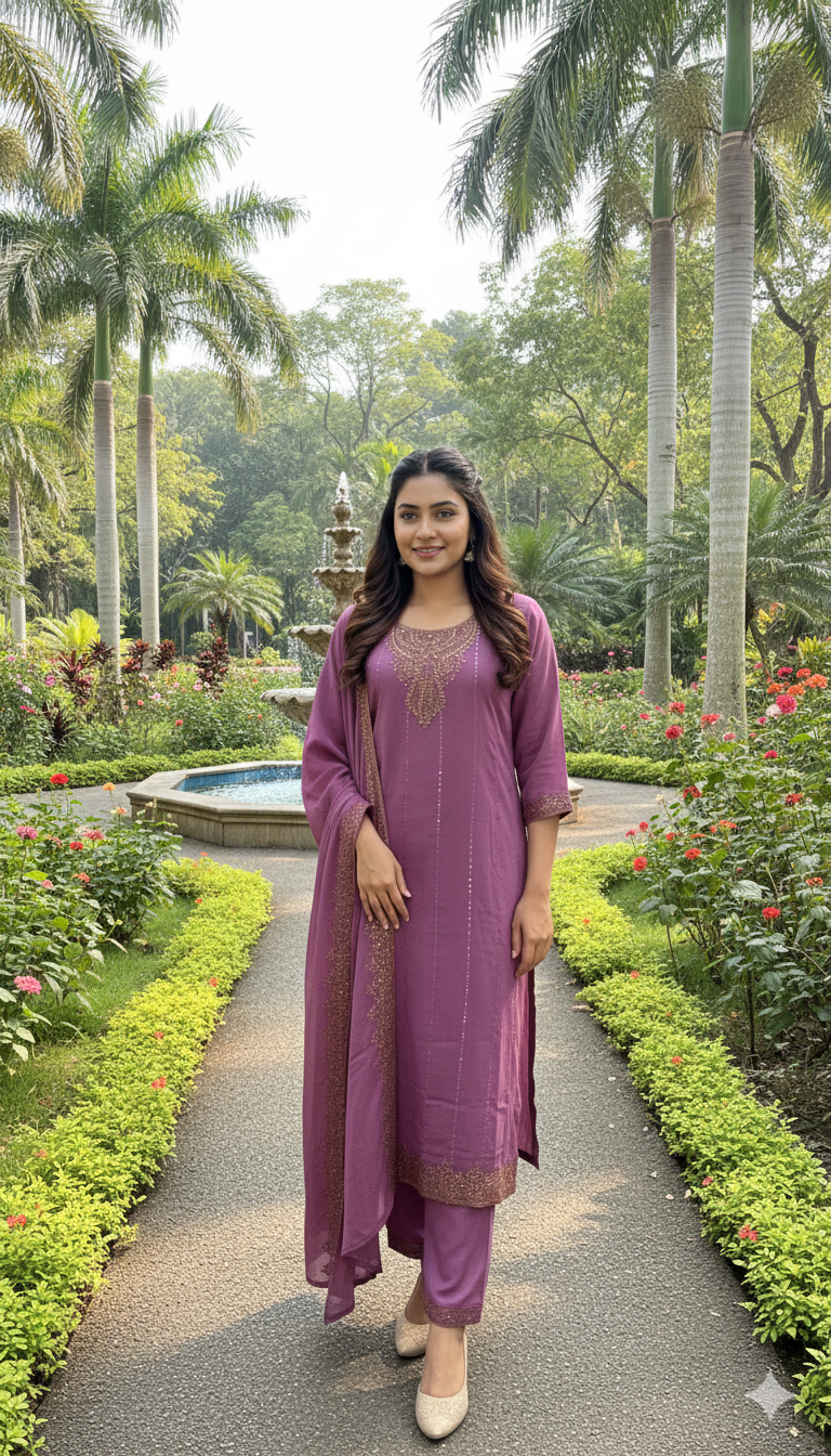 Crushed Crepe Suit Set with Zari Embroidery (3-Piece) - Image 3